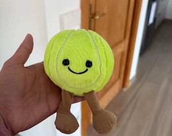 Tennis Ball Plush Toy – Cute Smiling Sports Stuffed Animal, Soft Plushie with Corduroy Feet, Fun Gift