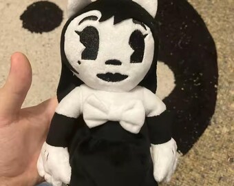 Devil Girl Plush Toy 25cm – Gothic Black & White Cartoon Doll