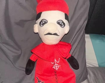 Papa Emeritus Plush Toy, Gothic Rock Inspired Doll, Red Robe Collectible Plush, 24cm Music Character Stuffed Toy, Gift for Fans