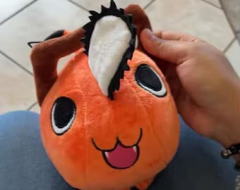 Orange Chainsaw Dog Plush Toy, Anime Inspired Creepy Cute Stuffed Animal, 10cm Mini Collectible Plush, Gift for Anime Fans