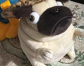 Fat Pug Plush with Hat 15cm | Cute Dog Stuffed Toy | Soft Kawaii Plush Gift