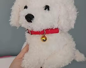 White Fluffy Puppy Plush Toy 22cm – Cute Dog with Red Collar Bell