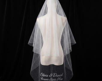 Personalized Sparkle Tulle Wedding Veil: Two-Tier Blusher, Custom Embroidery