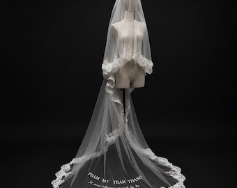 Cathedral Wedding Veil with Blusher Lace Edge Two Tier Bridal Veil Optional Embroidery Add On Long Wedding Veil with Comb for Bride