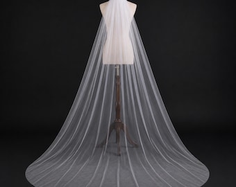 Soft Tulle Wedding Veil with Comb Custom Length Plain Raw Edge Personalized Name Embroidery Cathedral Veil Bridal Veil for Bride Ivory White