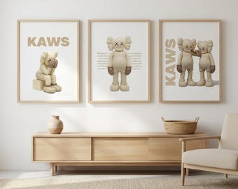 KAWS Wall Art Set of 3-Hypebeast Decor,Pop Street Art Printable Art,Digital Download