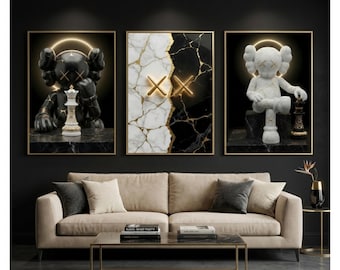 KAWS Wall Art Set of 3 Hypebeast Decor, Pop Street Art Printable Art, Graffiti Wall Art, Digital Download