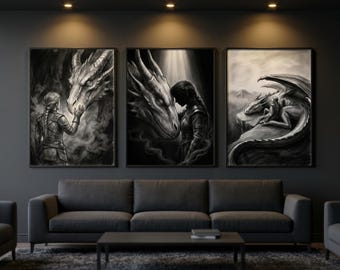 Fourth Wing Wall Art Set of 3, Dragon Rider Prints, Basgiath War College Decor, Bookish Romantasy, Wall Decor, Digital Download