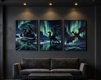 Fourth Wing Wall Art Set of 3, Dragon Rider Prints, Dragon Decor, Basgiath War College, Bookish Romantasy, Fantasy Artwork, Digital Download