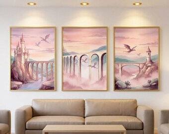 Fourth Wing Poster Set of 3, Dragon Decor, Basgiath War College, Romantasy Wall Art, Bookish Gift, Digital Products