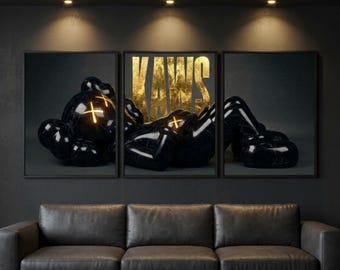 KAWS Poster Set of 3, Hypebeast Decor, Graffiti Wall Art, Pop Art, Art Deco, Modern Wall Art, Statement Artwork, Digital Download