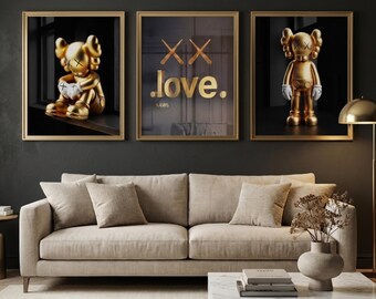 KAWS Poster Set of 3, Hypebeast Decor, Graffiti Wall Art, Pop Street Art Printable, Kaws Wall Art Digital Download