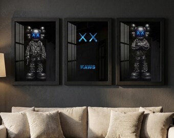 KAWS Poster Set of 3, Hypebeast Wall Art, Graffiti Wall Art, Pop Art, Printable Wall Art, Triptych Decor, Digital Download