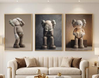 KAWS Poster Set of 3, Hypebeast Decor, Graffiti Art Print, Pop Street Art, Modern Printable Wall Art, Digital Download