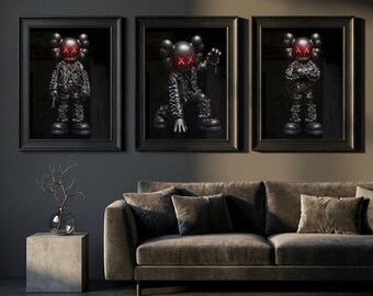 KAWS Poster Set of 3, Hypebeast Wall Decor, Graffiti Art, Pop Street Art, Printable Modern Wall Art, Digital Download