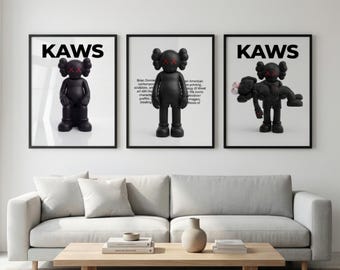 KAWS Poster Set of 3, Hypebeast Decor, Graffiti Wall Art, Pop Street Art Printable, KAWS Wall Art, Digital Download Wall Art