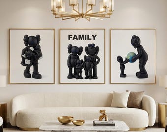 KAWS Poster Set of 3, Hypebeast Wall Decor, Graffiti Wall Art, Pop Art Printable, Modern Art Print, Kaws Family Posters, Digital Download