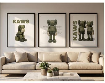 KAWS Wall Art Set of 3-Hypebeast Decor,Pop Street Art Printable Art,Digital Download