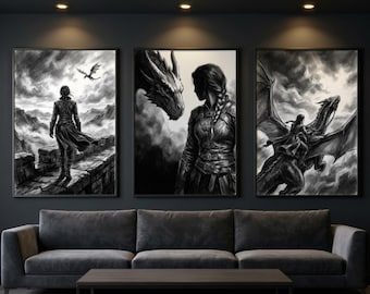 Fourth Wing Wall Art Set of 3, Dragon Rider Prints, Basgiath War College Decor, Bookish Romantasy, Digital Download
