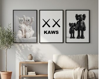 KAWS Poster Set of 3, Hypebeast Decor, Street Art Wall Art, Pop Street Art, Modern Printable Wall Art, Digital Download