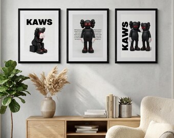 KAWS Poster Set of 3-Hypebeast Decor, Graffiti Art Street Art Poster, Dopamine Wall Art, Digital Download