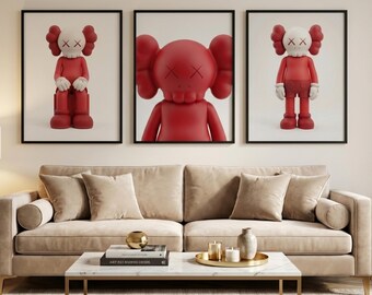 KAWS Poster Set of 3, Hypebeast Decor, Graffiti Wall Art, Pop Art Printable, Modern Wall Art, Digital Download