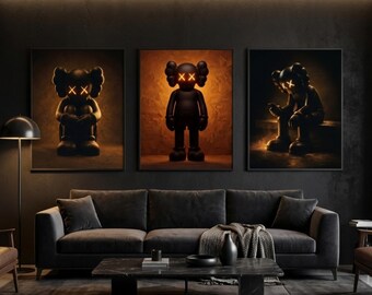 KAWS Poster Set of 3, Hypebeast Room Decor, Graffiti Wall Art, Pop Street Art, Printable Modern Wall Art, Digital Download