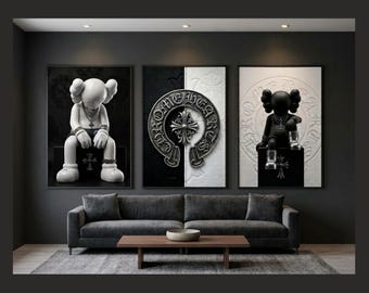 KAWS Poster Set of 3, Hypebeast Decor, Graffiti Wall Art, Pop Street Art Printable, Digital Download Wall Art