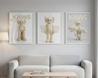 KAWS Poster Set of 3, Hypebeast Decor, Graffiti Wall Art, Pop Street Art Printable, Digital Download Wall Art
