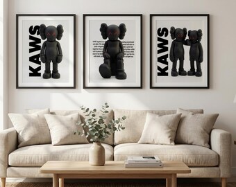 KAWS Wall Art Set of 3, Hypebeast Decor, Graffiti Wall Art, Pop Street Art, Printable Modern Wall Art, Digital Download