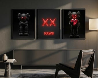 KAWS Poster Set of 3, Hypebeast Decor, Street Art Wall Art, Pop Street Art, Modern Printable Wall Art, Digital Download