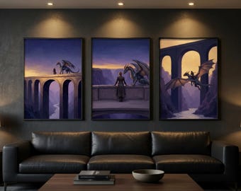 Fourth Wing Wall Art Set of 3, Dragon Rider Prints, Dragon Decor, Bookish Decor, Romantasy Art, Fantasy Wall Art, Digital Download