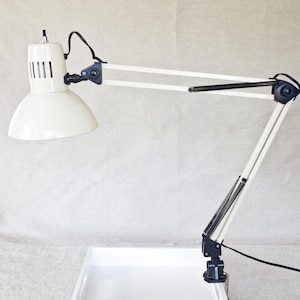 Vintage Architect Lamp, Mid Century Off White Cream Articulating Swing Arm, Adjustable Light, Retro Spring Arm Task Light