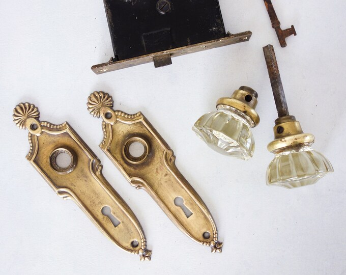 Your Choice Antique Glass Door Knob Lock Set Brass Crystal Etsy