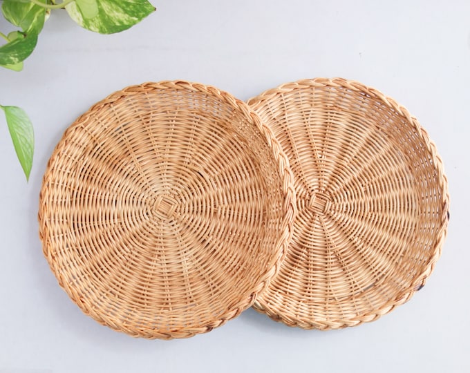 Vintage Pair Wicker Paper Plate Holders Pair Natural Wicker Etsy