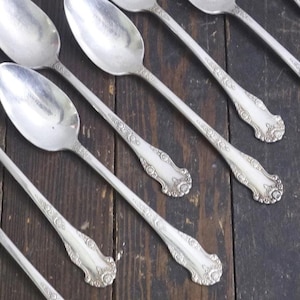 Vintage Silverplate Teaspoons Set of 8, King Edward Holiday, Matched Silverware Set, c1951