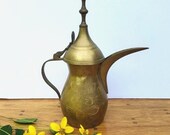 Vintage Brass Dallah, Etched Brass Afghan Coffee Pot, Boho Chic, Persian Arabic Middle Eastern