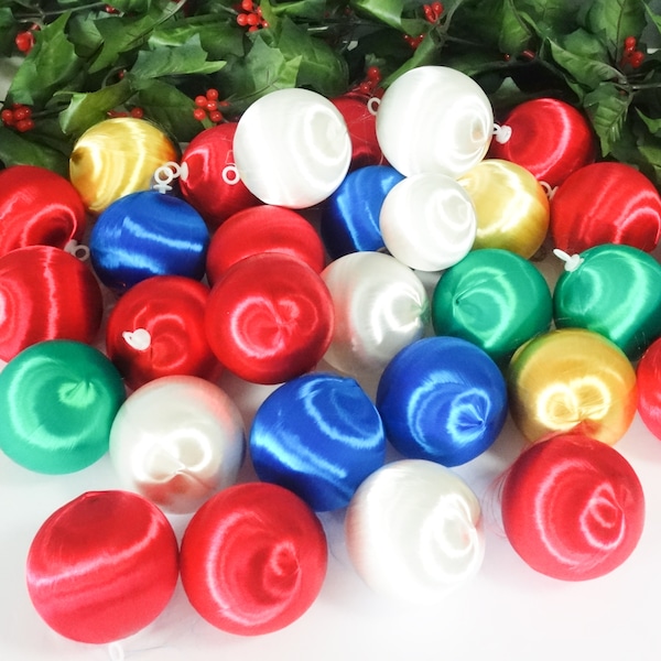 Your Choice Satin Sheen Christmas Ornaments, Vintage Silk Thread Balls, Rauch Pyramid, Set Gold White Red or Mixed