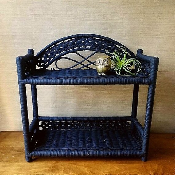 Black Wicker Wall Shelf Vintage Bedroom Bathroom Storage Image 0