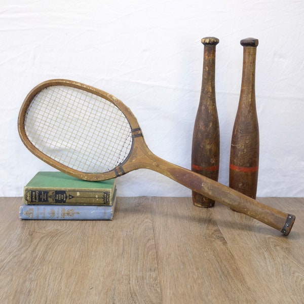 Antique Spalding BW Gold Medal Tennis Racket, Vintage Tennis Racquet, c1920