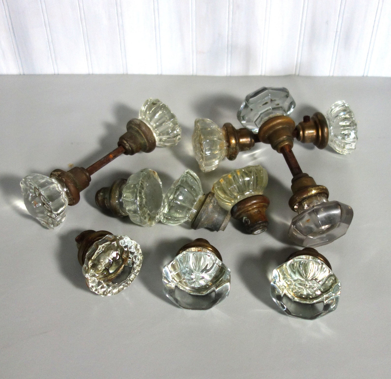 Antique Glass Door Knob Lock Set Brass Crystal Door Hardware Etsy