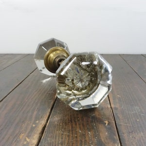 Antique Octagonal Glass Door Knob Set, Your Choice Brass Crystal Door Hardware, Architectural Salvage, Renovation Remodel