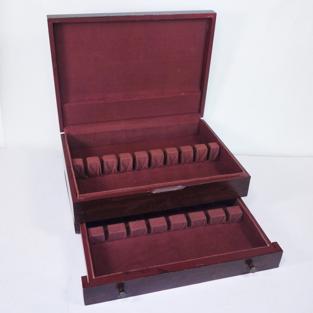 Vintage Silverware Storage Chest With Drawer Wooden Flatware Etsy