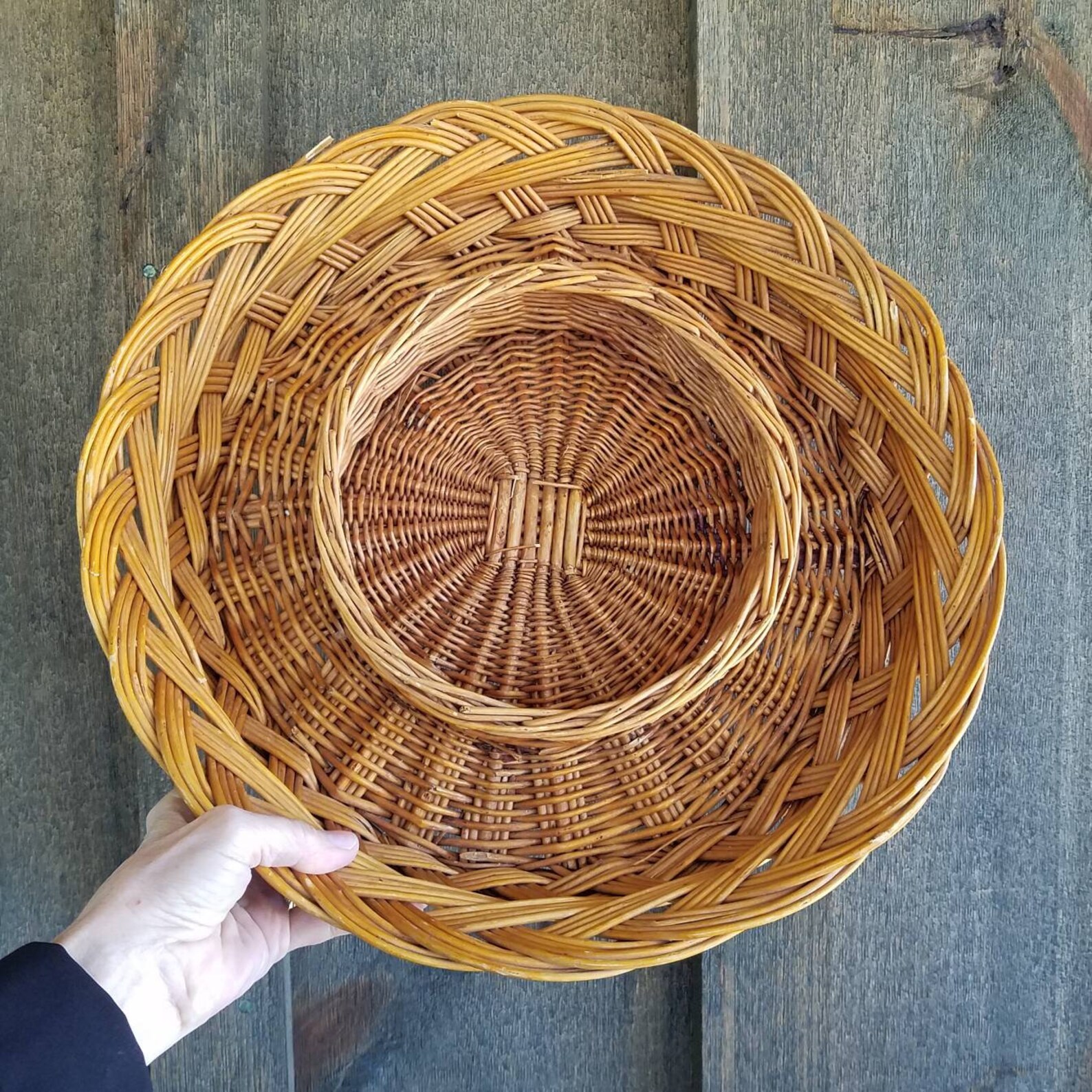 Vintage Wicker Tray Chip and Dip Basket Round Woven Basket Etsy