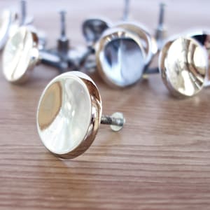 Mid Century Atomic Chrome Knobs, Retro Drawer Pulls, Round Concave Kitchen Bath Cabinet Handle, 1 3/8 Inch Restoration Renovation