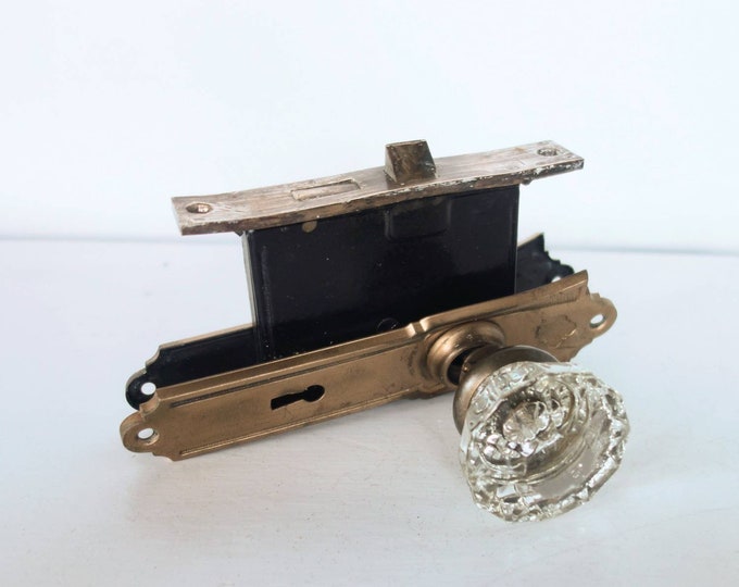 Antique Glass Door Knob Lock Set Back Plates Brass Crystal Etsy