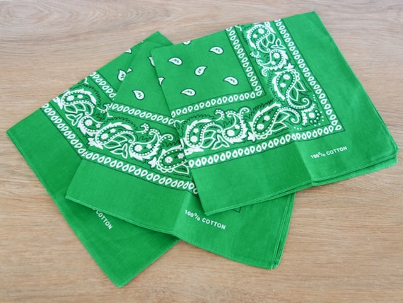 Vintage Cotton Bandana, Green Paisley, New Old St… - image 4