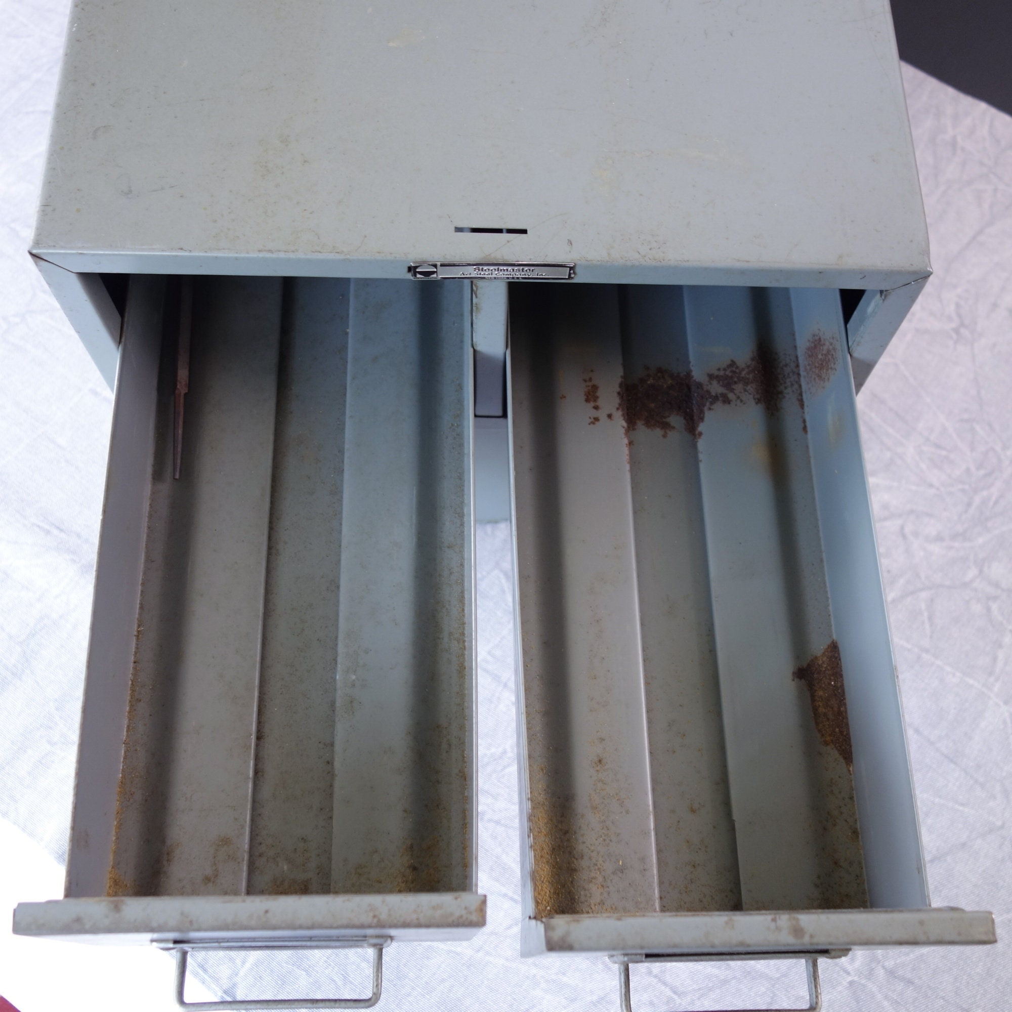 Industrial Metal Card File Box, Gray Two Drawer Stacking, Art Steel ...