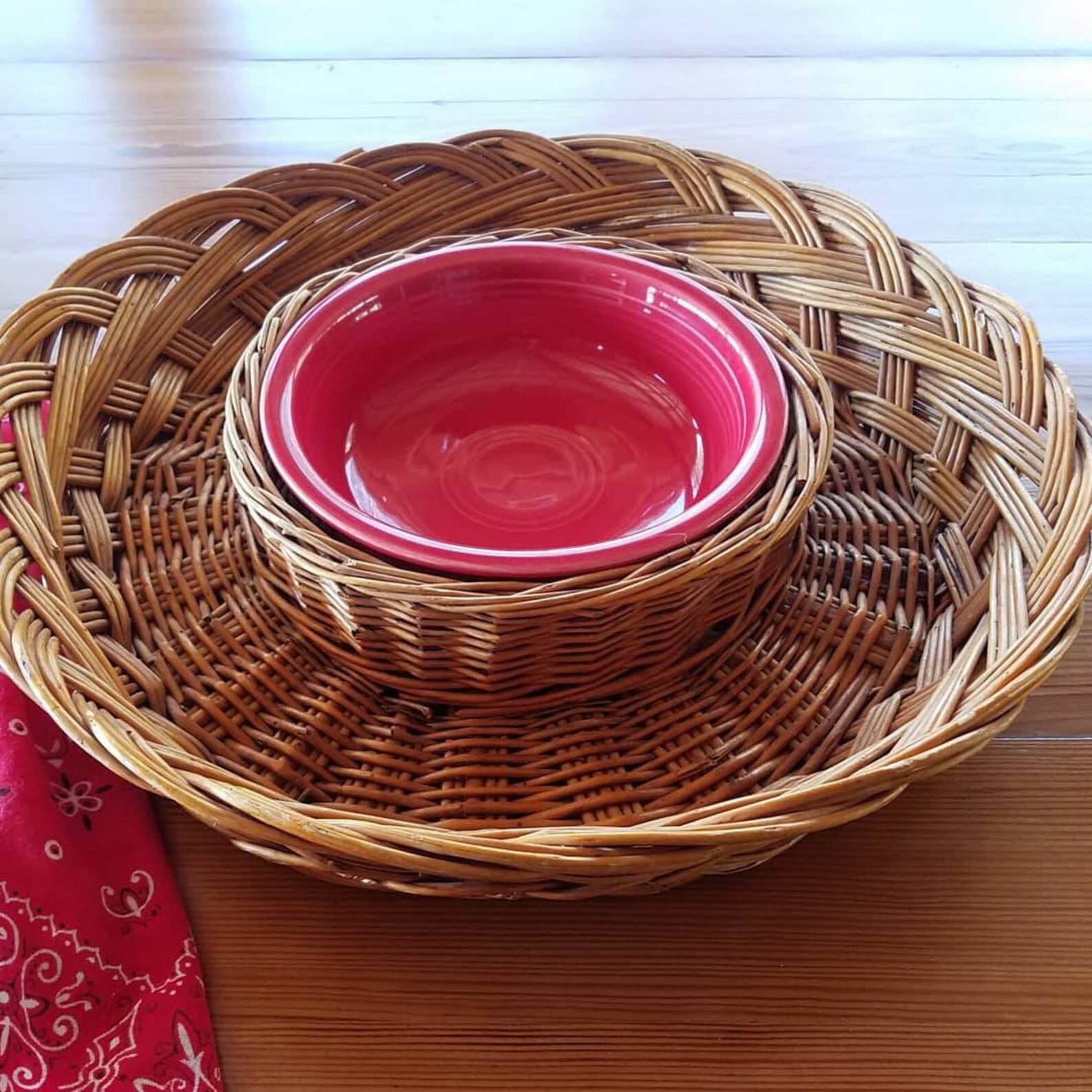 Vintage Wicker Tray Chip and Dip Basket Round Woven Basket Etsy