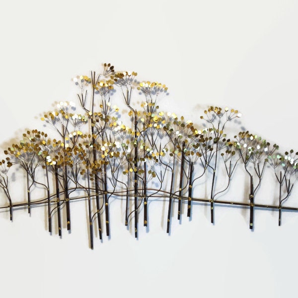 Signed C. Jere Metal Wall Sculpture, Elm Trees Forest, Brass Copper Mid Century Wall Art